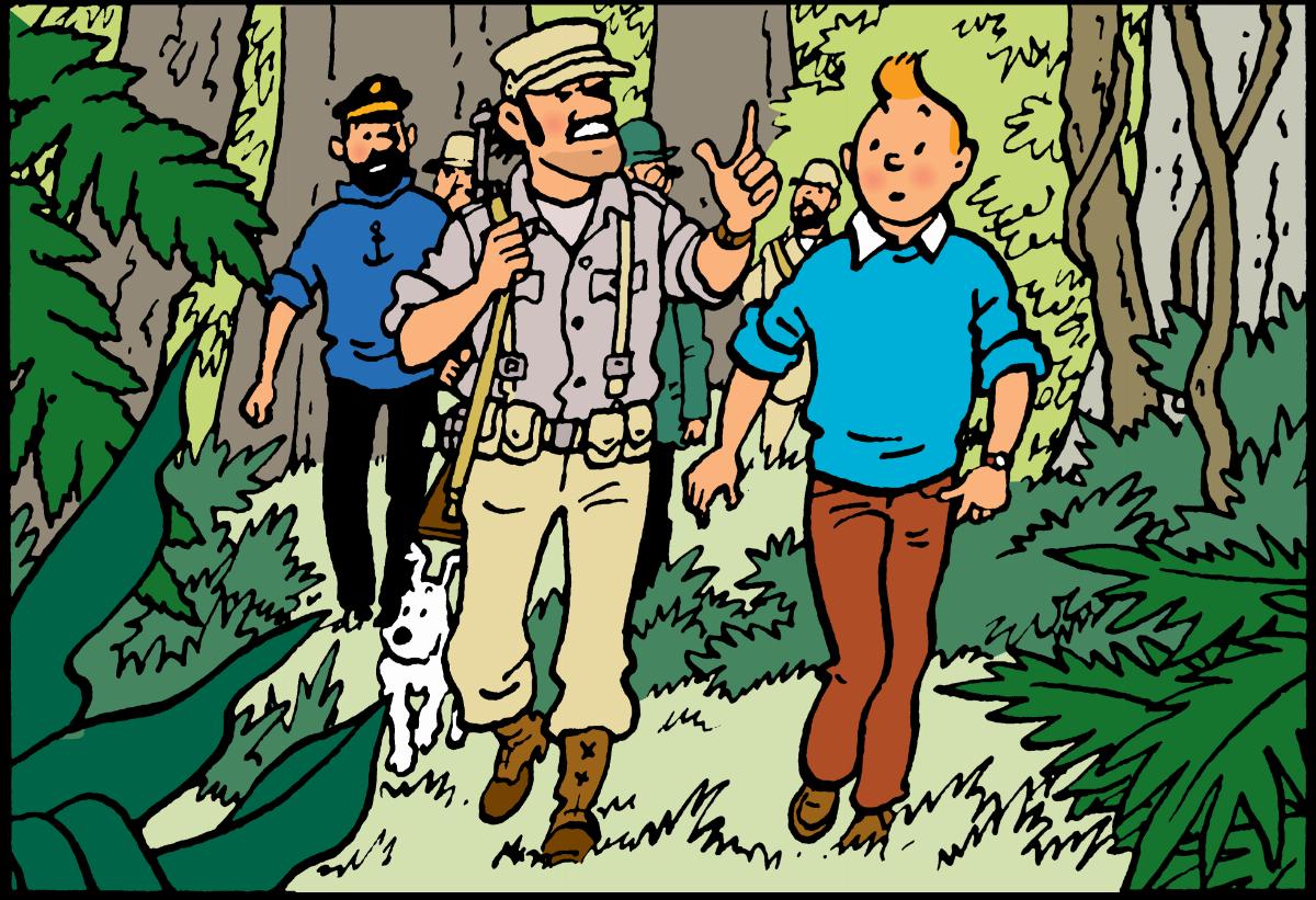 Haddock, Alcazar et Tintin en forêt dans Tintin et les Picaros